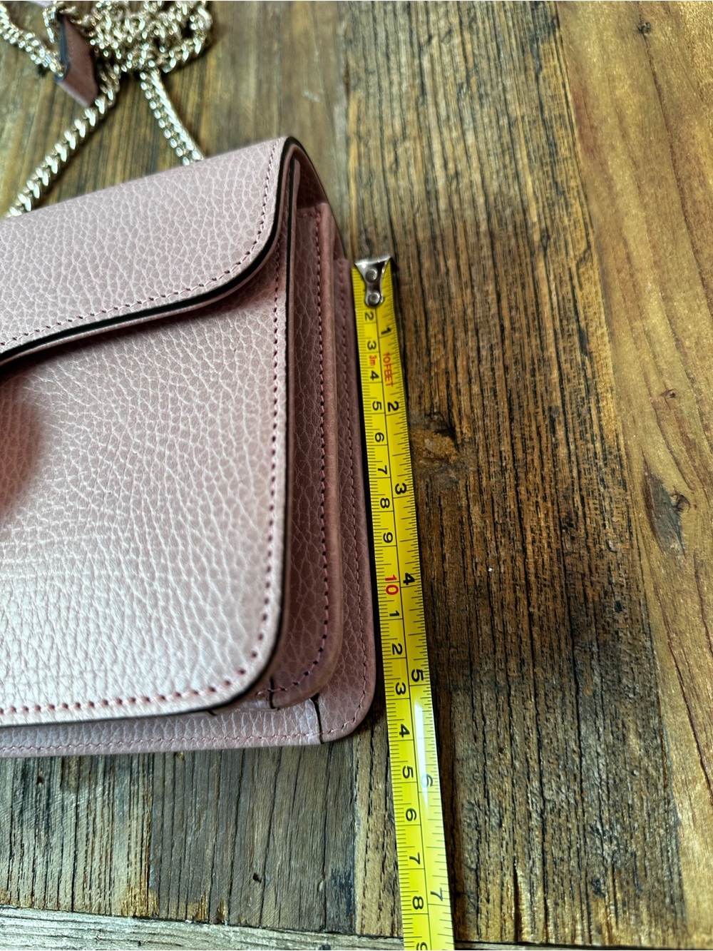 Gucci Pink Pebbled Leather Chain Crossbody Bag with Gold GG - Picture 13 of 16